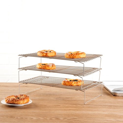 Restaurantware Met Lux 15.7 x 9.8 x 8.3 Inch Wire Baking Rack Set 1 Dishwashable Oven Wire Rack Set - 3-Tier Design Oven-Ready Up To 575F Stainless Steel Cooling Rack Set With Collapsible Feet