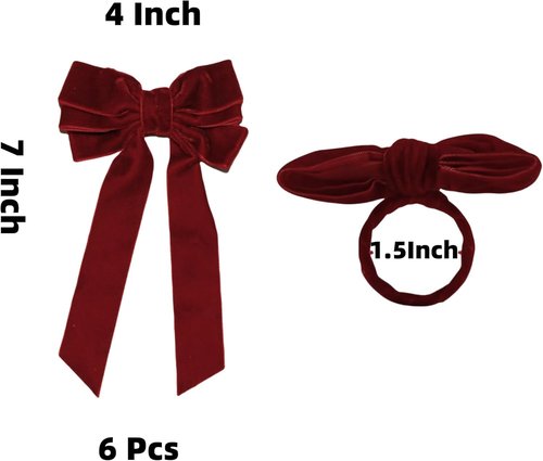 Meseey Bow Napkin Rings - Set of 6 Luxury Burgundy Velvet Holders | Elegant Design for Holiday Dining
