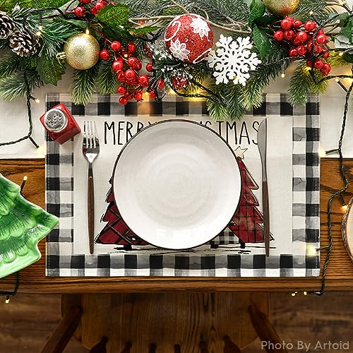 Artoid Mode Watercolor Buffalo Plaid Christmas Placemats – 12x18in, Set of 4 (Black/White) Outdoor & Indoor