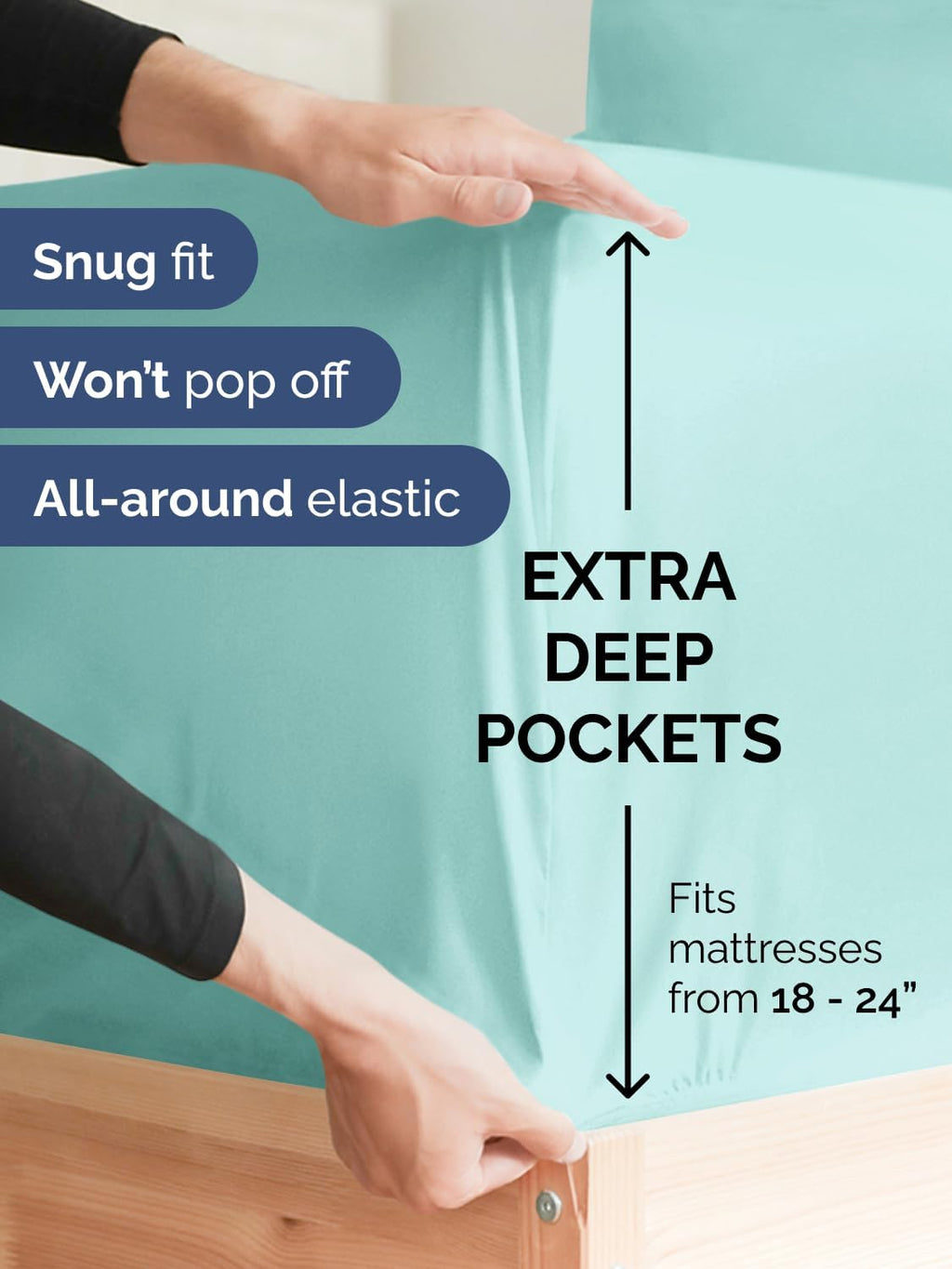 Skiennix Extra Deep Split King Sheet Set - 7 Piece Breathable Cooling Bedding - Soft Wrinkle-Free Spa Blue