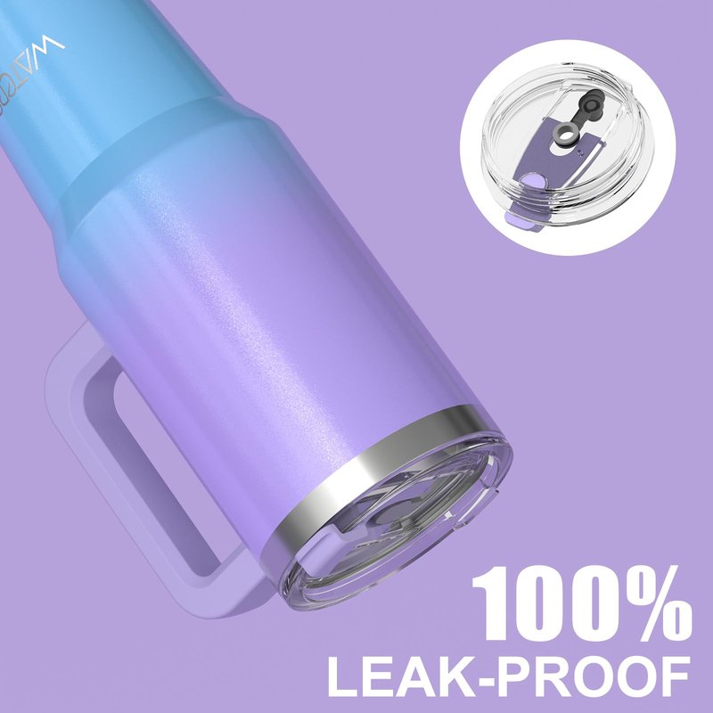 40 oz Shiny Tumbler with Handle and Straw,Stainless Steel Tumbler with Lid and Straw,Insulated Travel Mug(Cold for 34 Hours),Water Bottle for Iced Tea,Coffee (Purple)