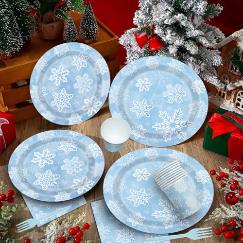 Winter Snowflake Party Supplies 120PCS Disposable Tableware for Christmas