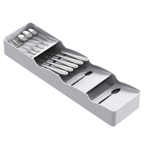 Lifewit Small Flatware Drawer Organizer, Compact Narrow Silverware Tray for Kitchen Drawers, Plastic Cutlery Holder for Spoons, Forks, Knives – Fits Small & Slim Kitchen Drawers, Gray