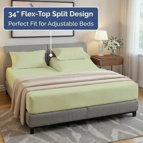 Flex Top Split Head King Sheet Set - Comfy, Breathable & Cooling Luxury Bedding | Deep Pockets, Light Sage Green
