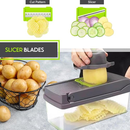 Multi Functional Vegetable Slicer, 13 in One Vegetable Chopper, Ideal for Slicing Onion, Potato, Works excellently as Dicer, Cutter or Slicer, The Perfect Veggie Pro Chopper
