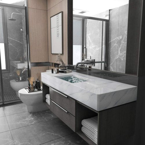 Large White Marble Granite Wallpaper Peel Stick Thicken 31.5x354inch Waterproof Furniture Sticker Self-Adhesive Contact Paper Marble Vinyl Wrap for Countertop Fireplace Backsplash DIY Wall Sticker