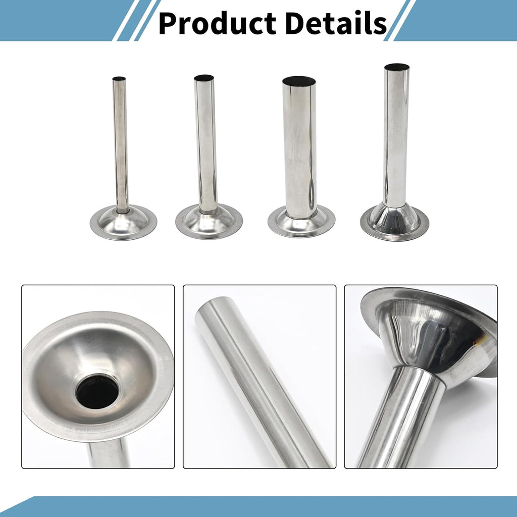 Saihisday Stainless Steel Sausage Stuffer Tubes - Meat Grinder Attachment Set of 4 (#22)