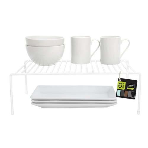 Smart Design Cabinet Storage Shelf Rack - Set of 6 - Large - 8.5 x 16 Inch - Steel Metal Wire - Rust Resistant Coating - Dish, Counter and Pantry Organization - Kitchen - White