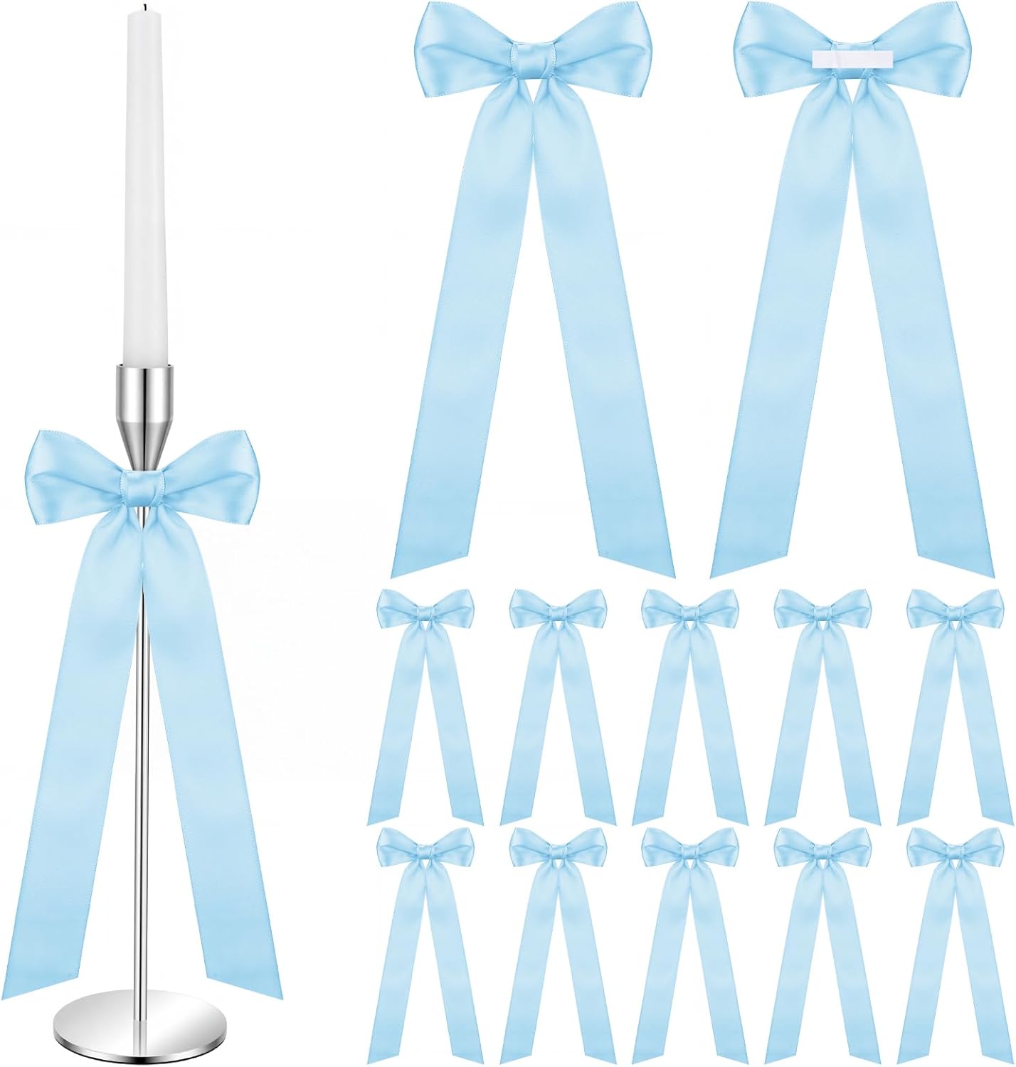 Teenyyou 12 Pcs Light Blue Candlestick Bows - 13 Inch Large Coquette Table Decor for Weddings & Events