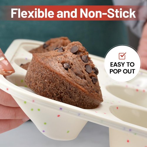 CAKETIME Silicone Muffin Pan - Non-Stick 12-Cup Cupcake Pan with Metal Reinforced Frame | Easy to Use
