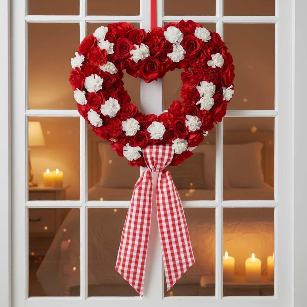 Regine Switzerland Red & White Plaid Wreath - Festive Front Door Decoration for Holidays & Events