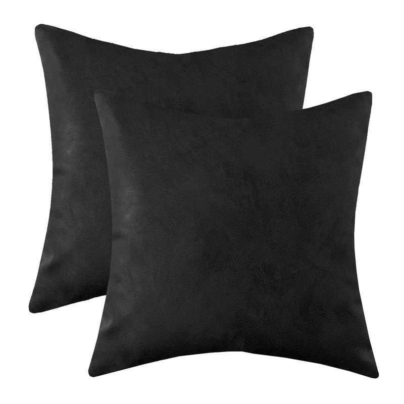 Vfuty Set of 2 Modern Black Faux Leather Pillow Covers 18x18 Inch Double-Sided Decorative Solid Pillow Case for Living Room Sofa Chair Bedroom Boho Farmhouse Cozy Home Decor