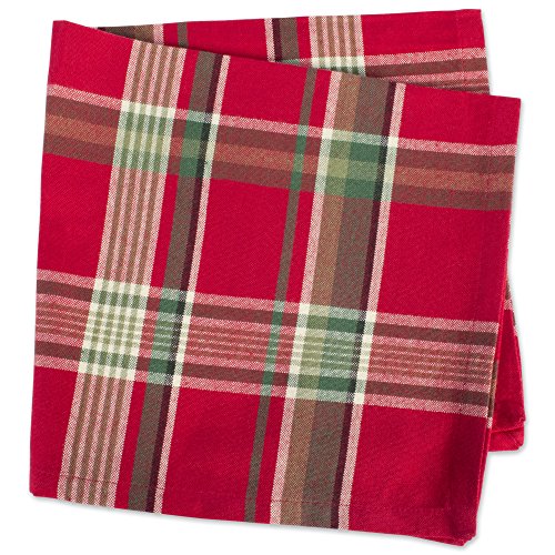 DII Holiday Red Plaid Cotton Napkin Set 18x18 Inches - Pack of 6