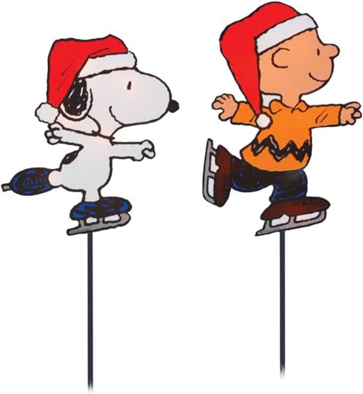 PRODUCTWORKS 8-Inch Pre-Lit Peanuts Skating Christmas Pathway Markers - Set of 4 Festive Decor