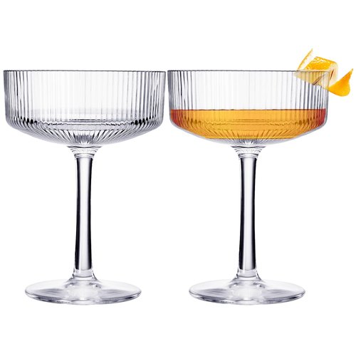 ACRYLIC Ribbed Coupe Glasses Set of 2 – 8oz Clear Shatterproof Acrylic (NOT GLASS) Cocktail, Martini & Champagne – 4in Dia 5.5in Tall, Reusable Plastic Cocktail Coupes, Towers, Indoor & Outdoor Use