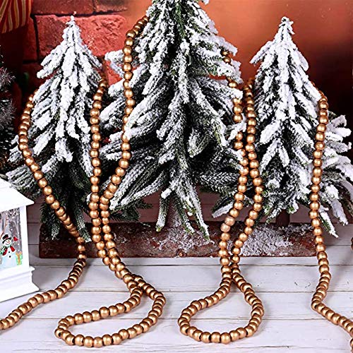 AMDX 12 ft Christmas Wooden Bead Garland — Gold Bead Garlands for Tree & Decor