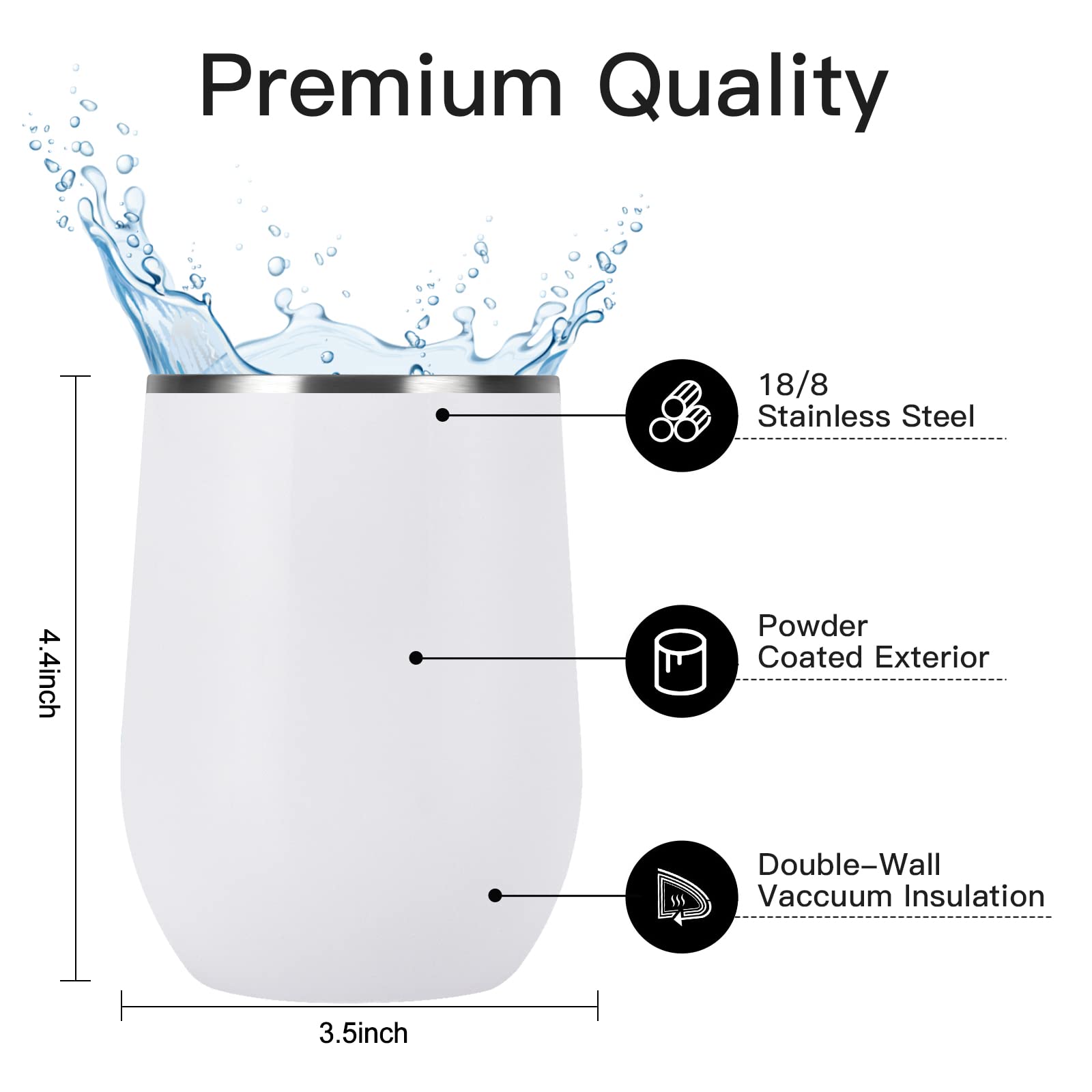 Lifecapido Sublimation Blanks Wine Tumblers 12oz, Stainless Steel Stemless Wine Tumblers, Double Wall Vacuum Insulated Wine Tumbler with Lids for Wine Coffee Champaign Juice Cocktails, White