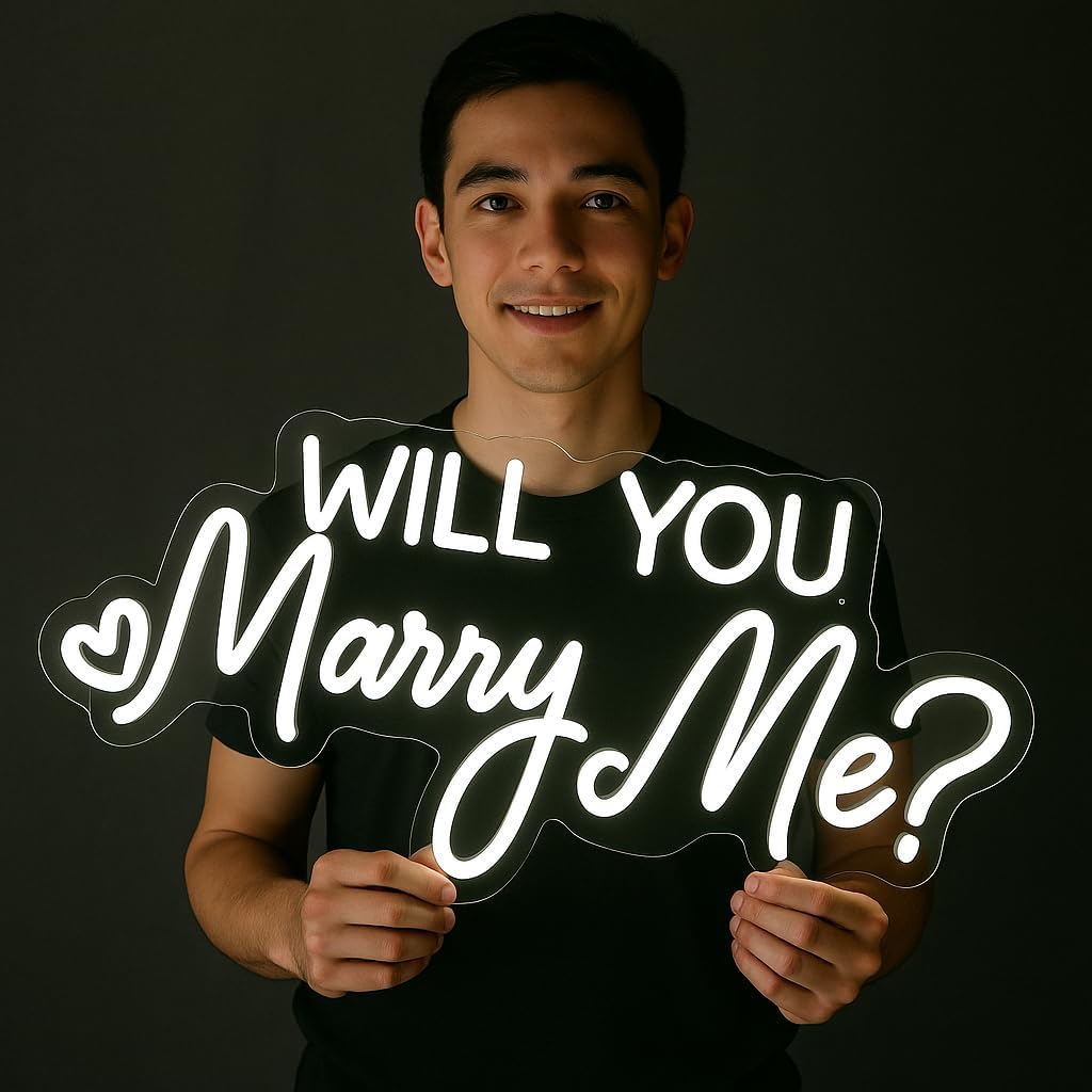 Will You Marry Me Neon Sign by [Brand Name] - 16.5 Inch Cool White LED Light for Proposal & Wedding Decor