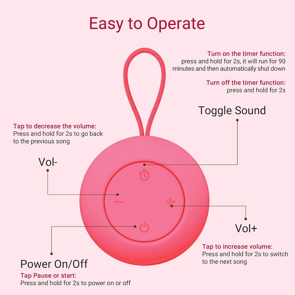 Skiennix Portable Baby Sound Machine - 12 Soothing Sounds & Timer Function | 15-Hour Battery Life, Travel-Friendly, Clips on Stroller