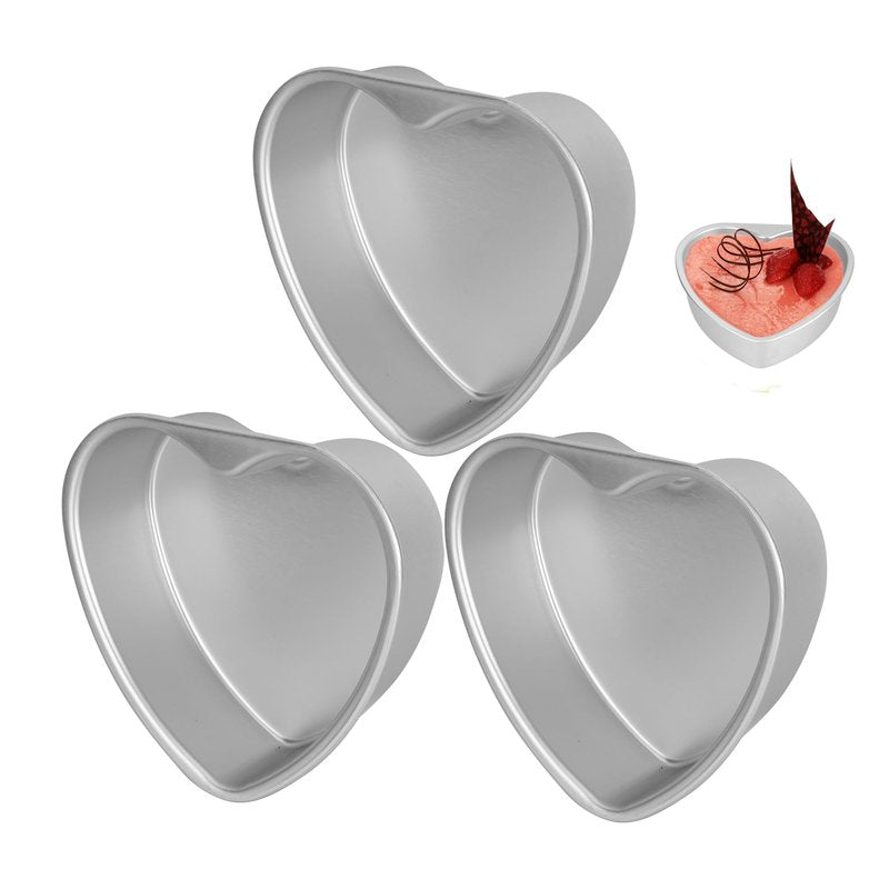 KEJJNYER 3 Pack 6 Inch Heart Shaped Cake Pans with Fixed Bottom, Aluminum Heart Baking Pan, Hearts Cake Mold for Wedding, Party