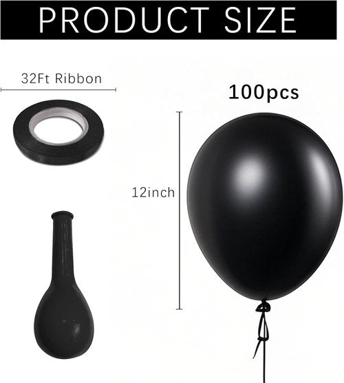 Black Balloons | 100 Pack 12-Inch Round Latex Balloons for Halloween & Black-Themed Events