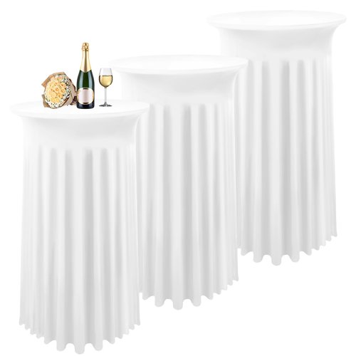 3 Packs Cocktail Table Covers Spandex Stretch White Round Tablecloth with Skirt, 32"x 43" Upgraded Model Cocktail Table Skirt Fitted High Top Stretch Table Dress for Party Wedding Banquet Table
