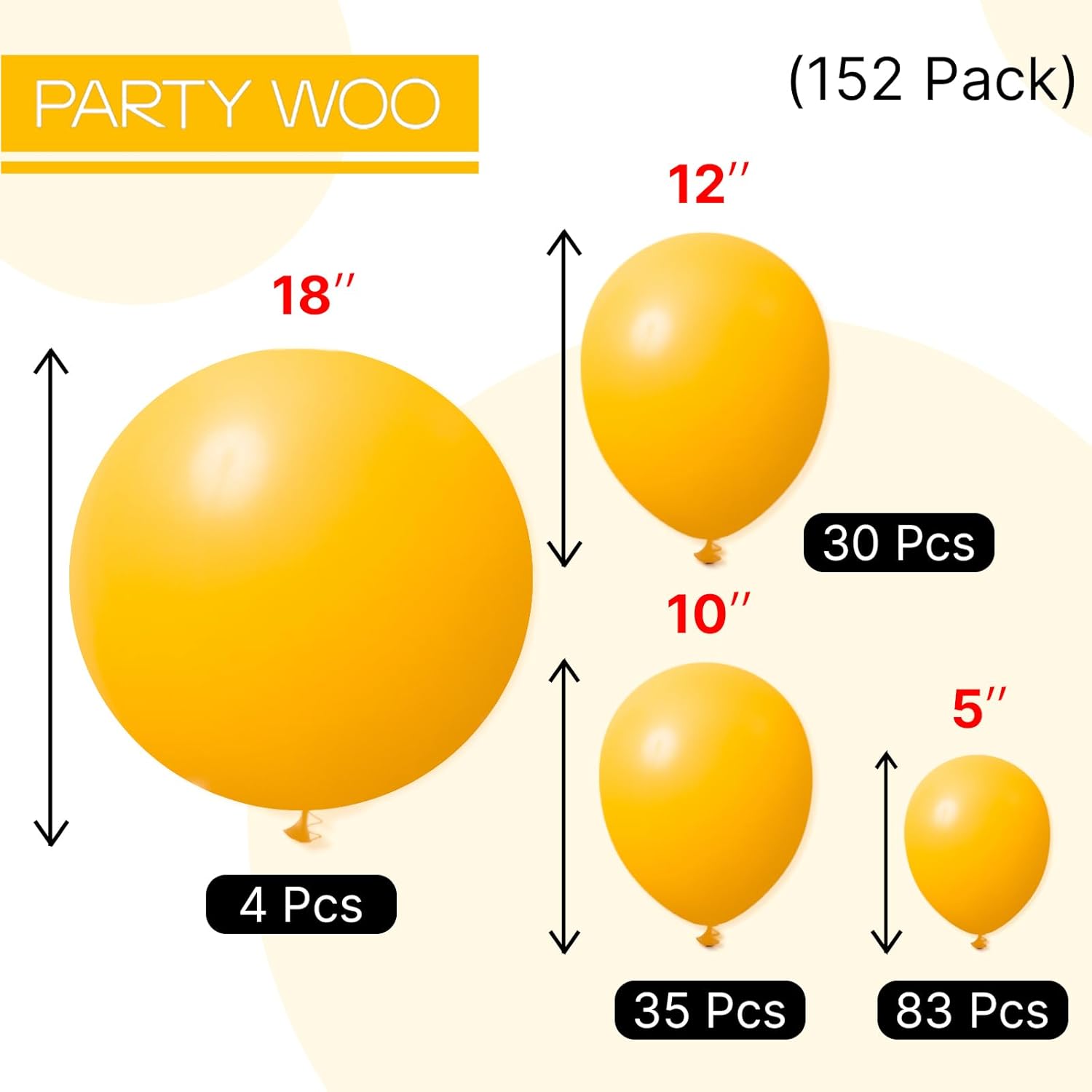 PartyWoo Mustard Yellow Balloons - 152-Piece Fall Balloon Arch Kit | 18", 12", 10", 5" Sizes for Birthday & Baby Showers