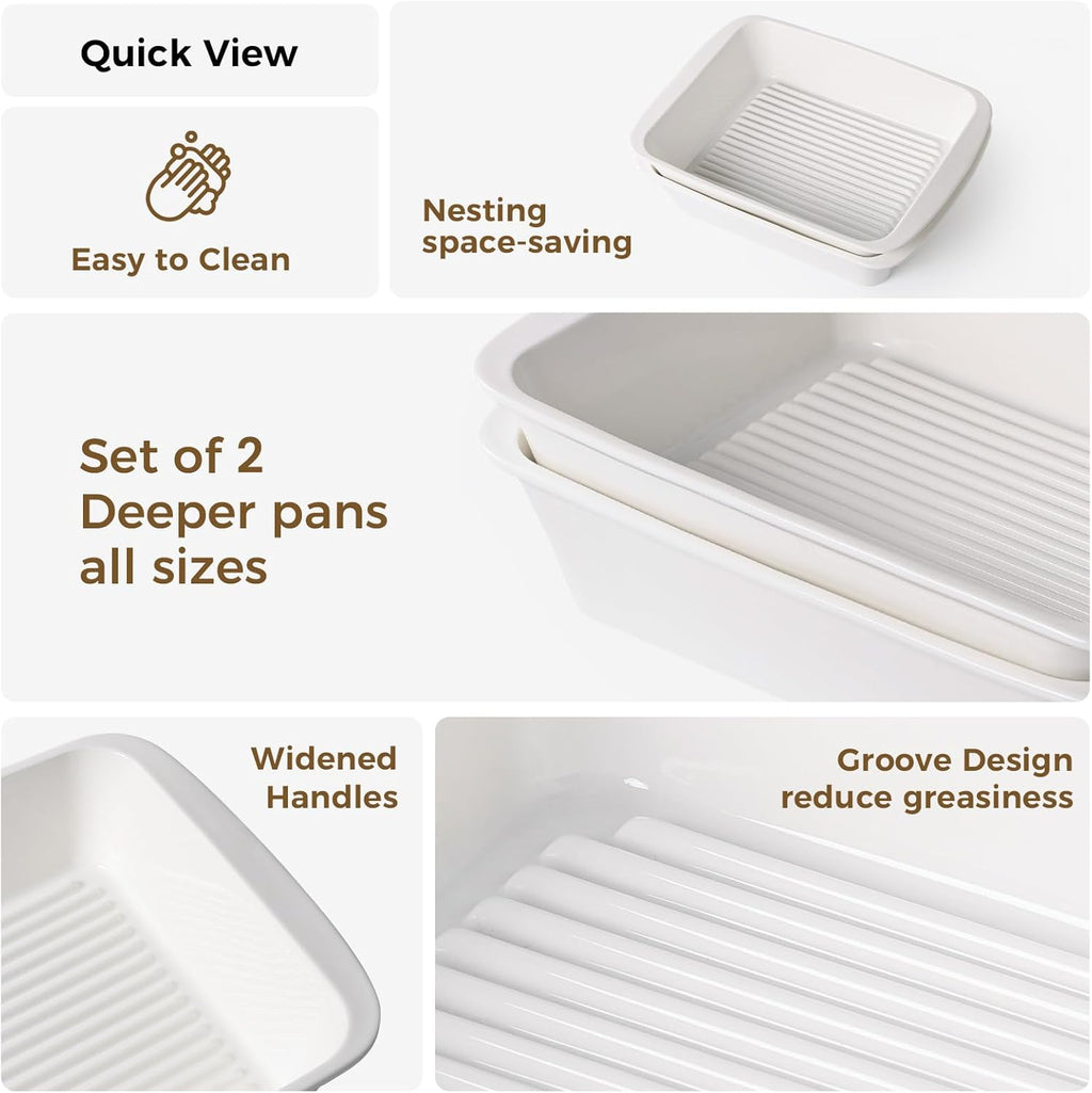 Porcelain Baking Dish Set by [Brand Name] - 9x13 Casserole Dish with Handles | Deep 3.75 Qt for Perfect Lasagna, Microwave & Dishwasher Safe, White