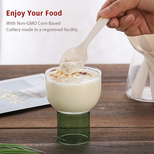 Eco-Friendly Compostable Spoons 150 Pieces Disposable Spoons Made from Starch Durable and Heat Resistant Biodegradable Utensils Great for Party Restaurant Suppluies or Daily Use