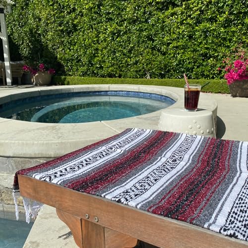 Del Mex Authentic Mexican Falsa Throw Blanket - Handwoven (70" x 50", Burgundy)