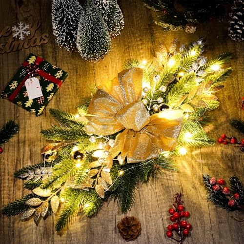 24-Inch Artificial Christmas Teardrop Swags - Gold Holiday Garland (8 Pack)