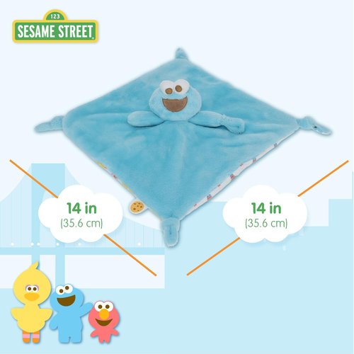 Kids Preferred Sesame Street Cookie Monster Blanky Made of Soft Material with Knotted Corners and Pacifer Loop for Babies and Infants