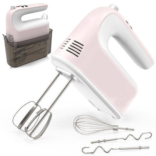 CBQ Hand Mixer Electric, 9 Speed 400W Handheld Mixer with Digital, Touch Button, Turbo, Snop-On Storage Case, 5 Stainless Steel Accessories, Hand Mixer Electric Handheld for Cake, Cookie, Egg (Pink)