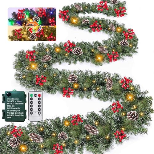 TURNMEON 18 Ft Prelit Christmas Garland with Remote Control & 8 Lighting Modes