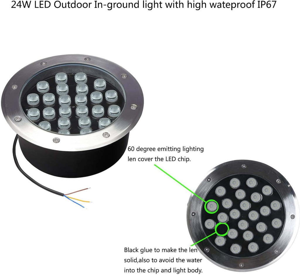 Outdoor In Ground Lights - 24W Waterproof Landscape Lighting | Warm White 3000K, 8.66-Inch Diameter, Pack of 4