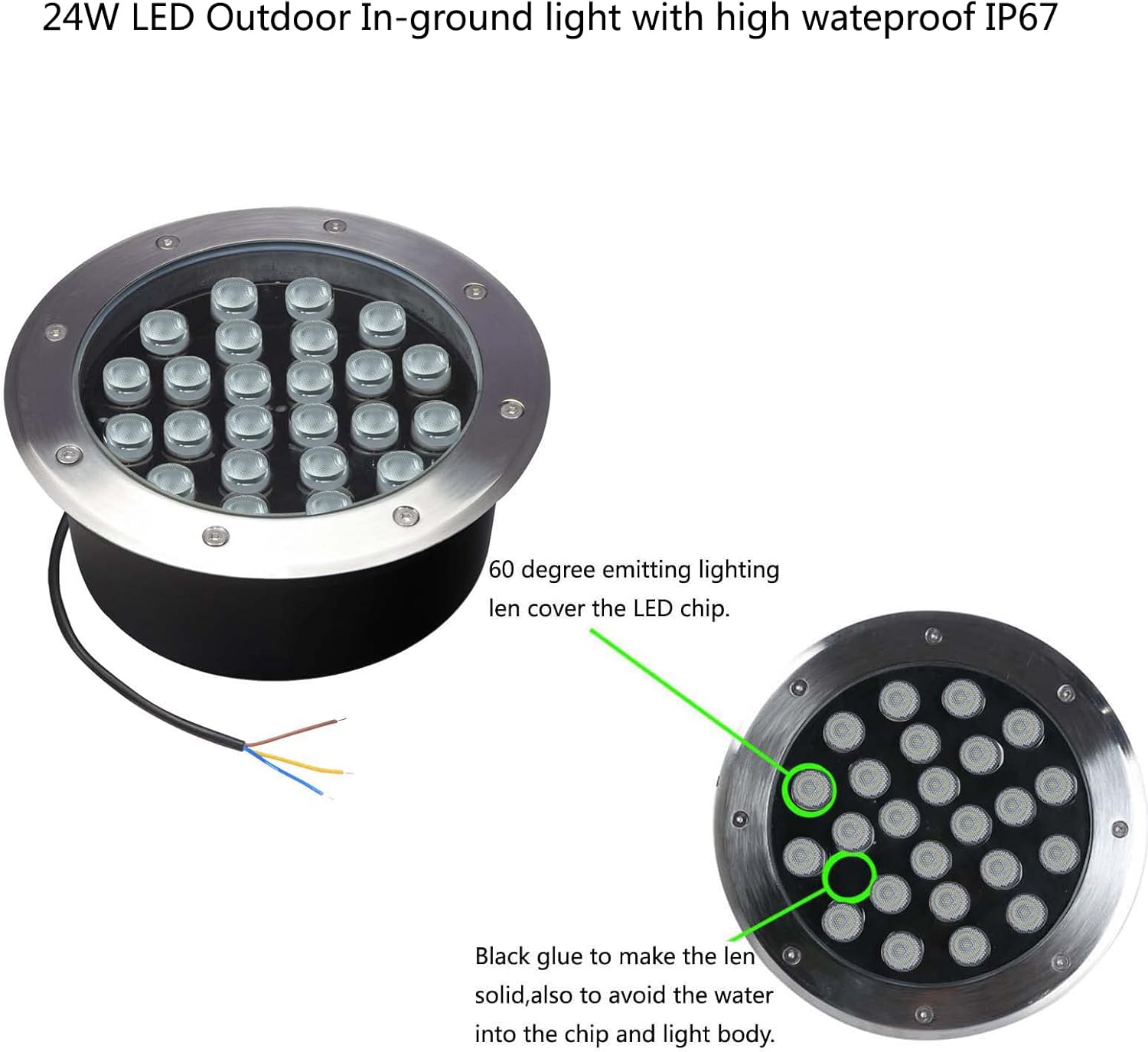 Outdoor In Ground Lights - 24W Waterproof Landscape Lighting | Warm White 3000K, 8.66-Inch Diameter, Pack of 4