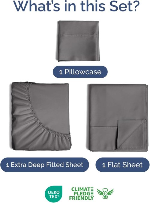Extra Deep Pocket Twin XL Sheet Set by Hotel Luxury | 3-Piece Breathable & Cooling Bedding - Dark Grey
