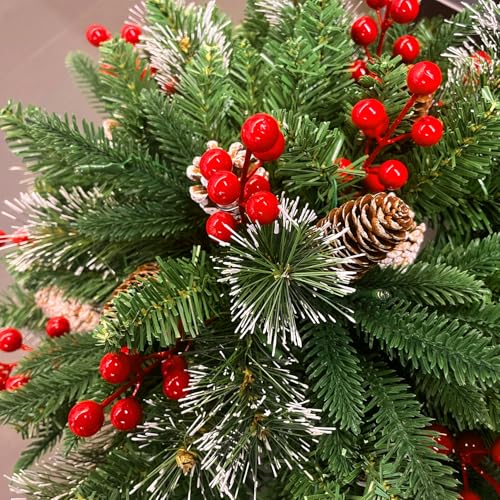 2 Pack Pre-lit Christmas Tree Urn Filler with Lights & Timer, Outdoor Artificial Pine Decor