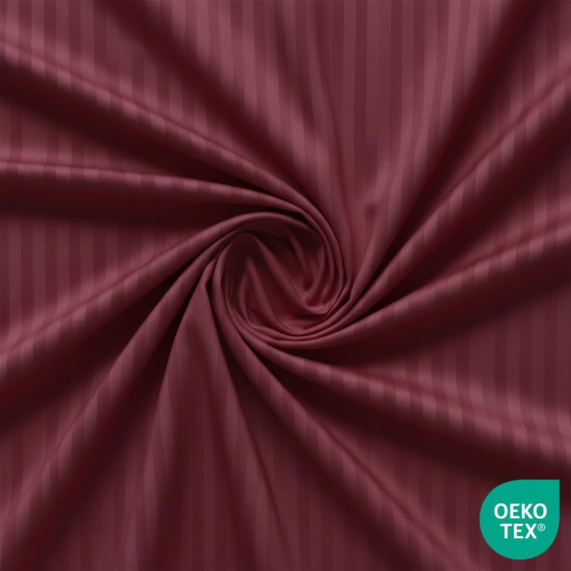 Feather & Stitch 1 Piece Fitted Sheet Full Size, 100% Cotton Damask Sateen Weave, Striped Breathable, Stretchable Elastic Sheet for Mattress 18 inch Deep Pocket, 500TC Premium Ultra Soft - Burgundy