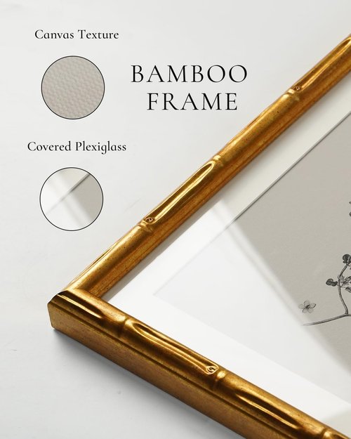 InSimSea Gold Bamboo Framed Canvas Wall Art - Vintage Blue Botanical Prints | Antique Picture Frame, 11x14 Inch