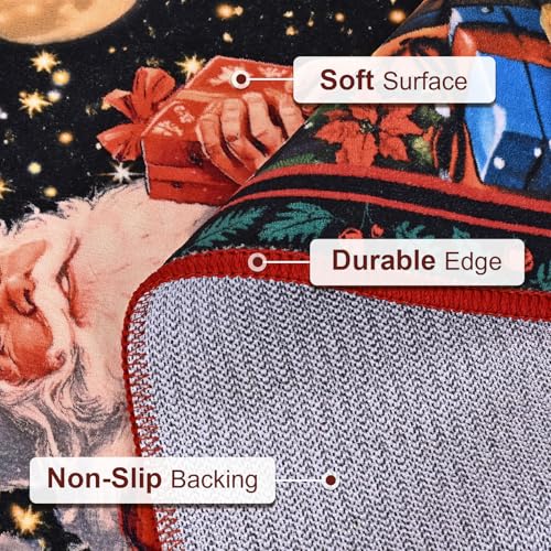 Likiyol Red Christmas Area Rug 3x5 ft Santa Claus Non-Slip Washable Faux Cashmere