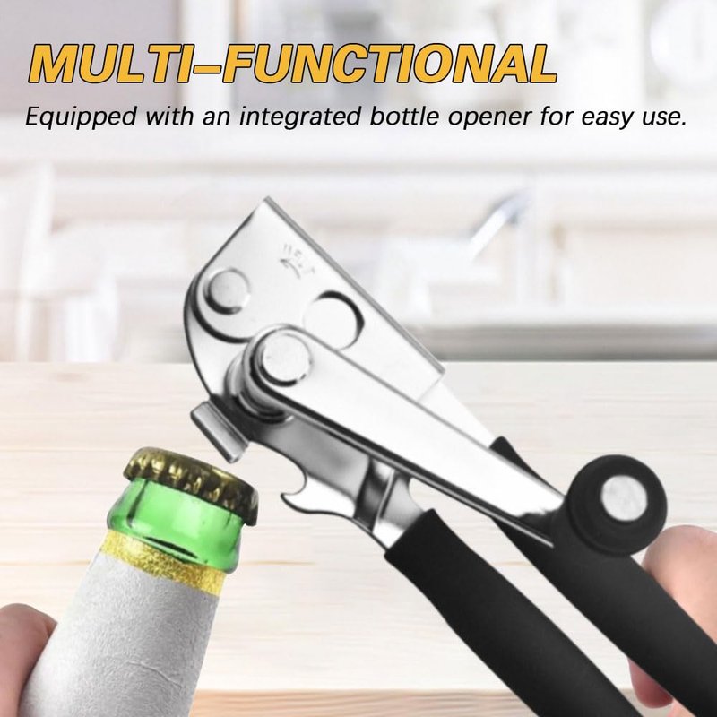 Crank Can Openers Manual with Magnetic,Heavy Duty Commercial Can Opener,Long Big Handle Can Opener for Seniors,Black