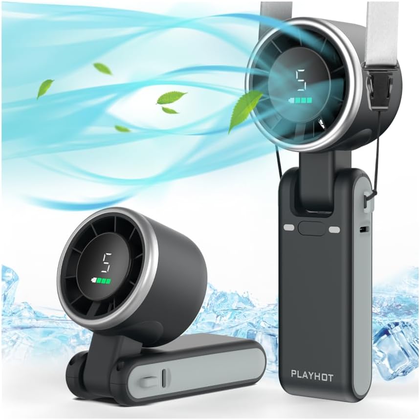 PlayHot Portable Handheld Turbo Fan - 5 Speed Battery Operated Cooling Fan for Outdoor Use | Black
