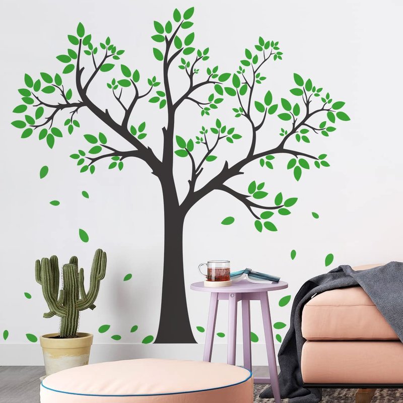 3D Green Tree Wall Decals Leaves Wall Stickers DIY Removable Vinyl Big Trunk Wall Decal for for Kids Girls Boy Bedroom Living Room Nursery Rooms Home Classroom Offices TV Sofa Background Decoration