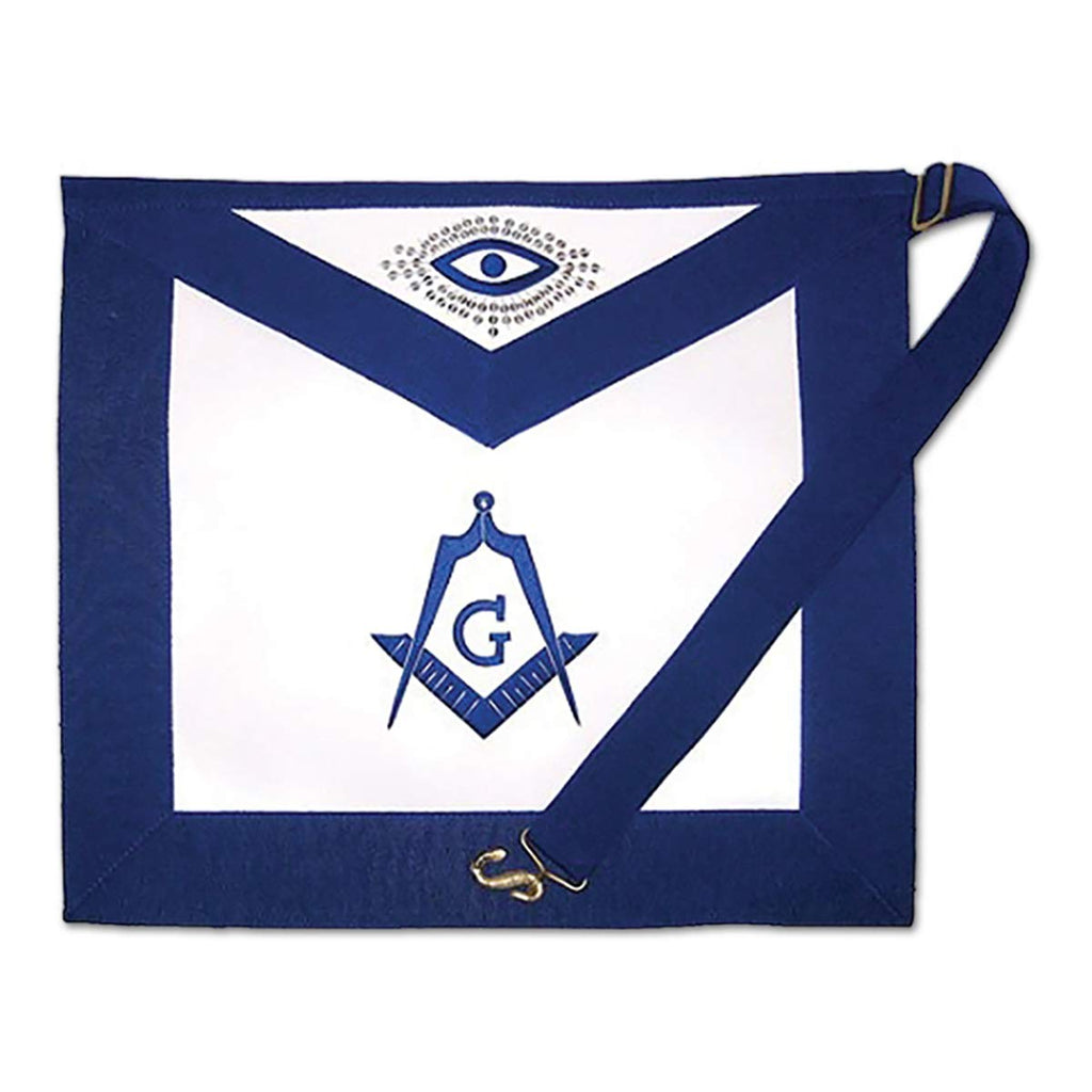 Master Mason with Sequined All Seeing Eye Masonic Apron - [Blue & White]