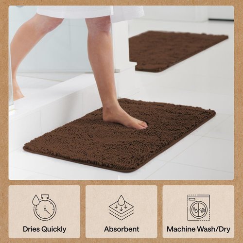 GORILLA GRIP Bath Rug Mat - Soft Absorbent Chenille | Quick Dry Microfiber, 60x24, Brown