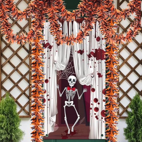 Halloween Metallic Tinsel Garland - 33ft Orange & Black Party Decor