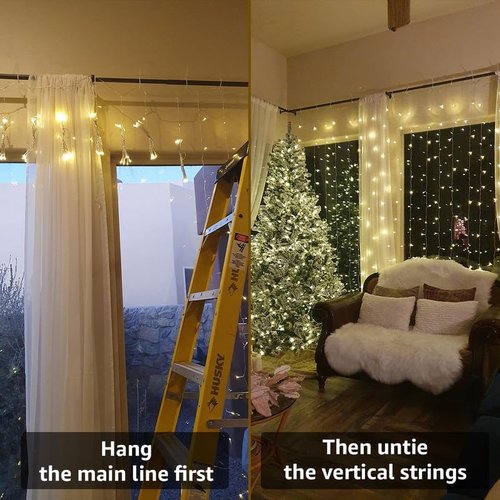 Lighting EVER LED Curtain Lights - 18 Hang Down String Lights, 10x10 ft Twinkle Fairy Lights for Bedroom & Wedding Decor