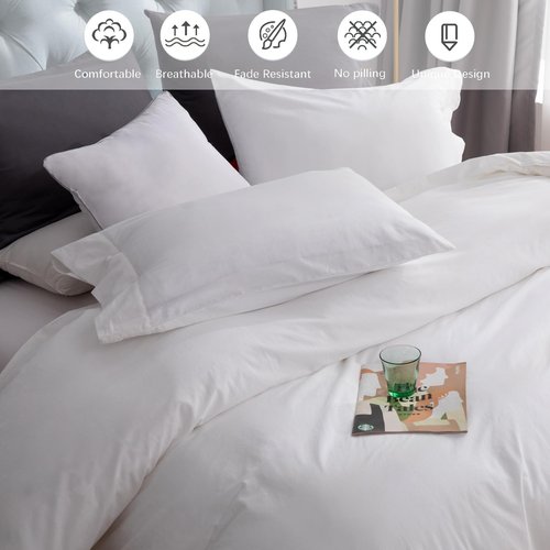 MILDLY 100% Washed Cotton King Duvet Cover, Comfortable Simple Style Bedding White Duvet Cover Set, King Duvet Cover Set with Zipper Closure (No Comforter)-King