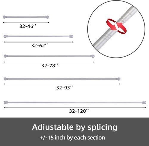 GXOACKJ Curtain Rods - Heavy Duty 5/8 Inch Decorative Metal Set for Windows 32-62 Inch | Silver Finish
